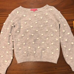 Lilly Pulitzer Light Gray Sweater with White Pom-Poms